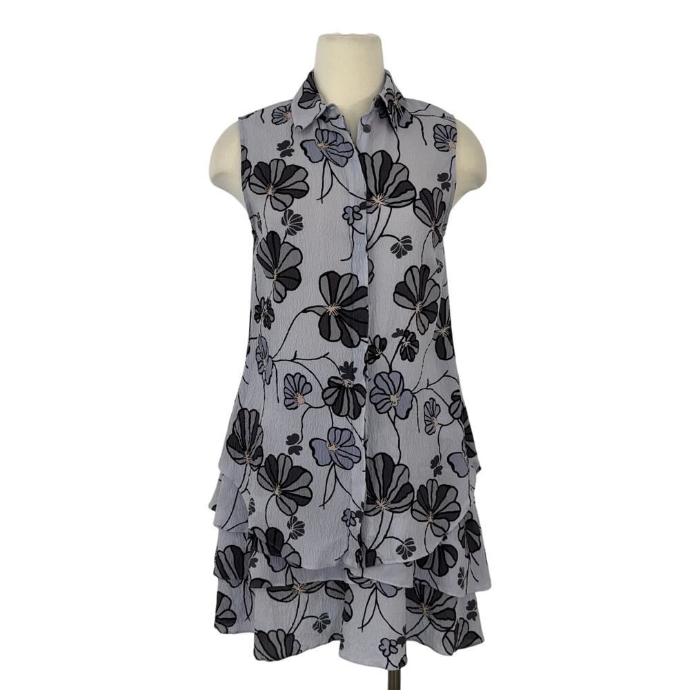 Derek Lam 10 Crosby Shirt Dress Mini Sleeveless Button-Down in Gray Floral 6
